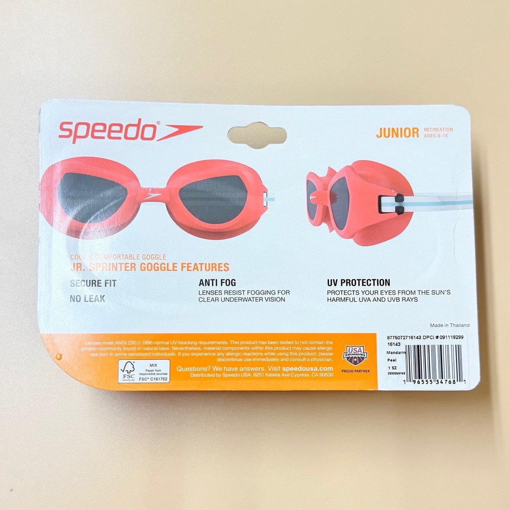 Speedo Junior Sprinter Swim Goggles Mandarin Orange Ages 6-14 UV Protection NEW - Picture 2 of 2